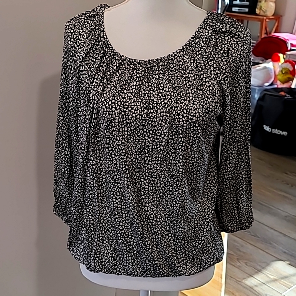 Michael Kors Black and White Peasant Blouse